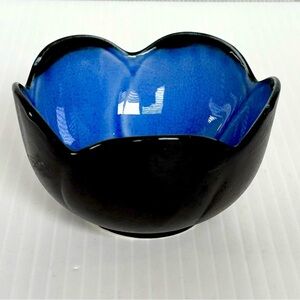 NA North American Trading Co Japan Pottery  Blue/Black GLazed Petal Dish/trinket